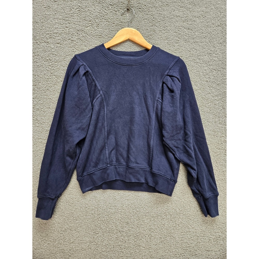 Sundry Sweatshirt Size 1 Navy Blue Puff Shoulder Pleated Sleeve French Terry